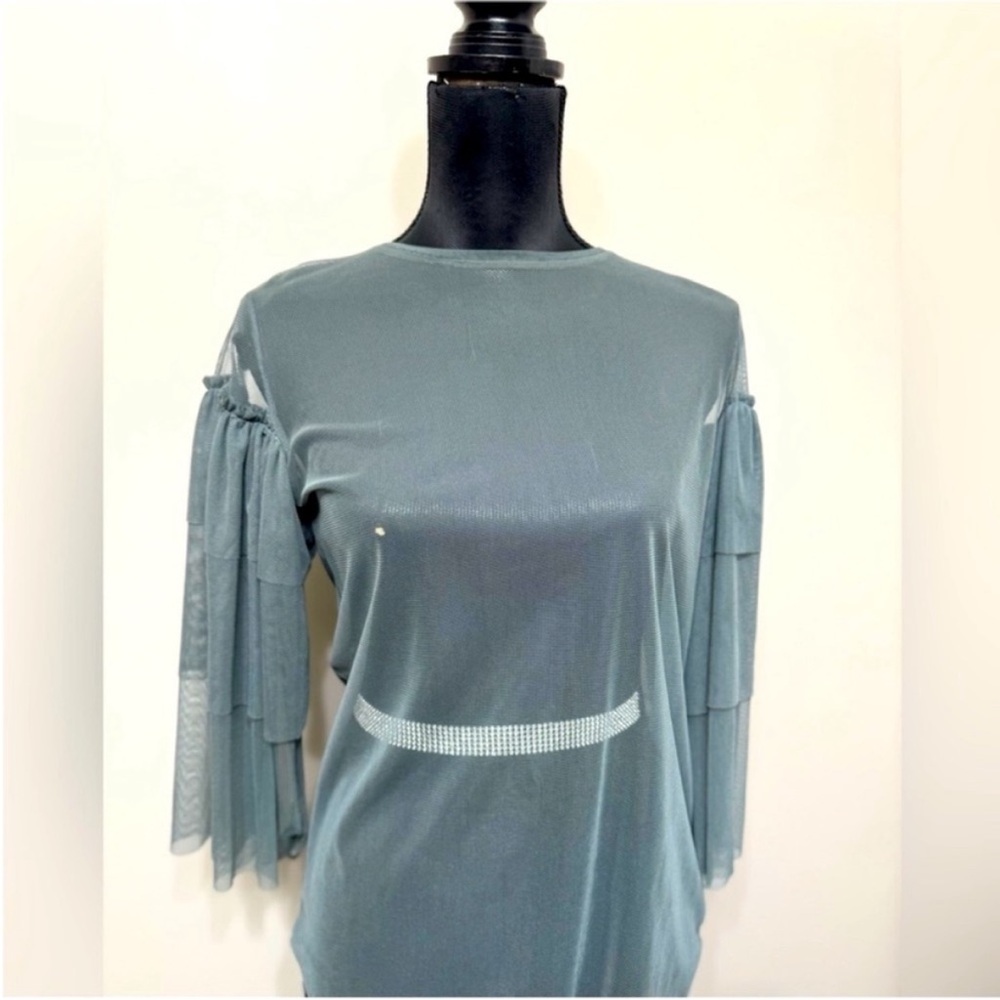 Zara Women’s Green Ruffled Tiered Puffy 3/4 Sleeve Blouse S